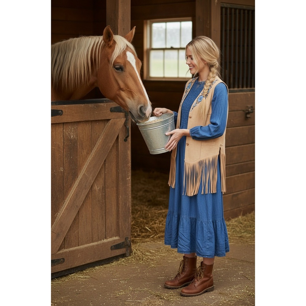 Modest Dressing Blue Denim Smocked Long Sleeve Maxi Dress L Lagenlook Prairie
